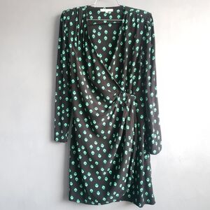 MAJE, GREEN, BLACK PRINT LONG SLEEVE, RENIMI  DRESS SIZE SMALL